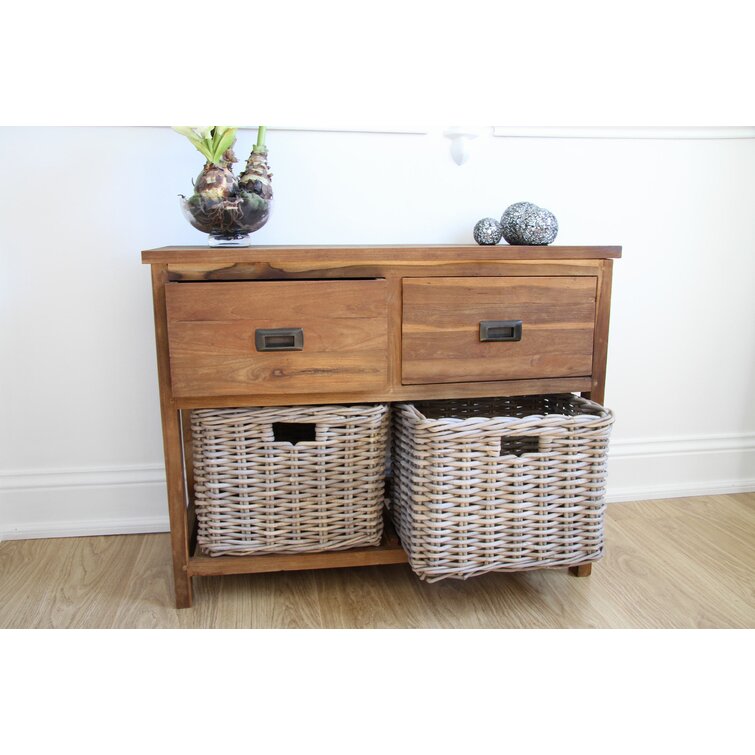 Wooden storage unit store with wicker baskets